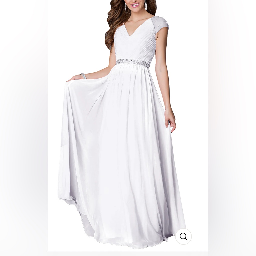 Nwt Women’s Aofur White Sparkle Long Party/Prom Gown/Dress (Medium)